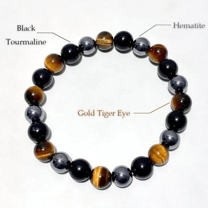 Tiger Eye, Black Tourmaline & Hematite Bracelet