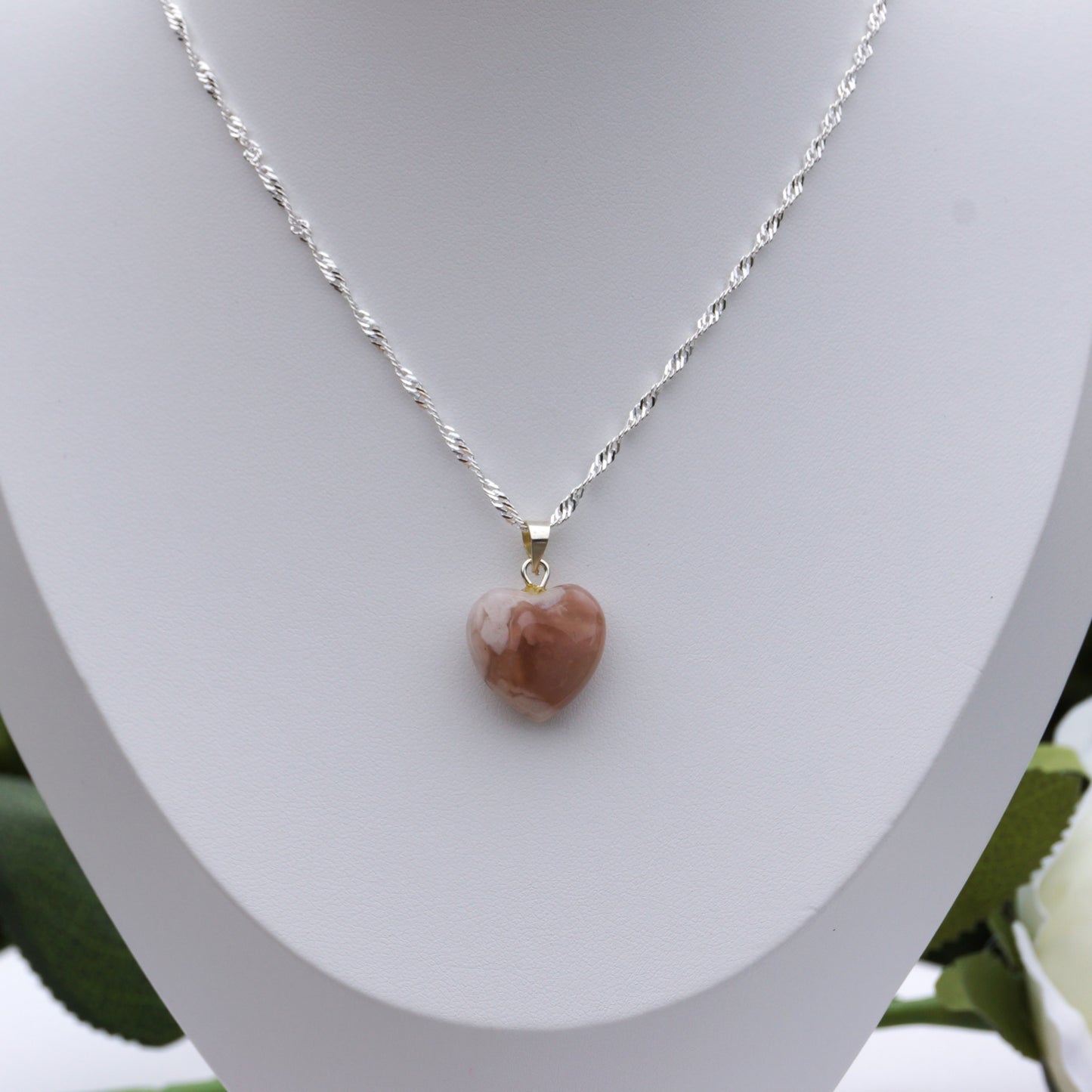 Flower Agate Pendant - Heart #2