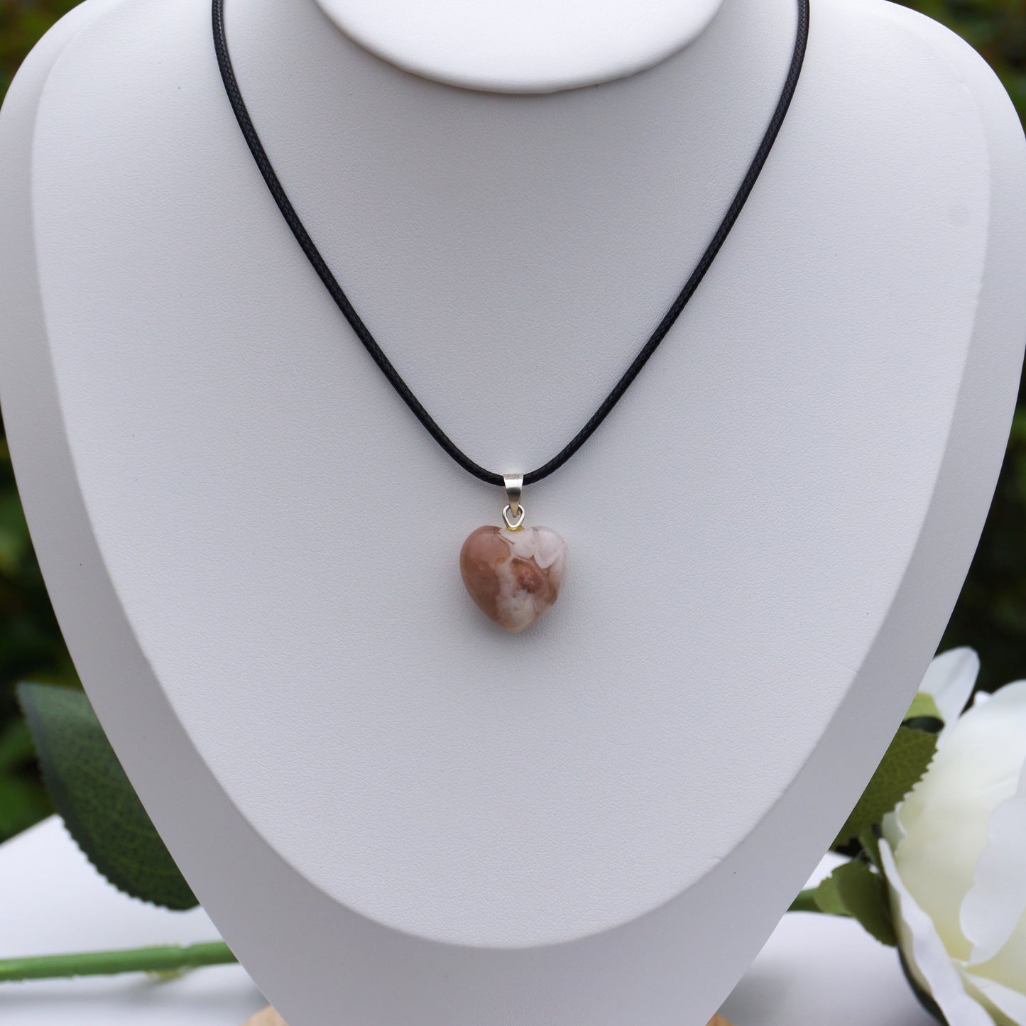 Flower Agate Pendant - Heart #2