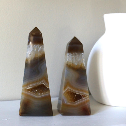 Banded Agate Druzy Obelisk #2
