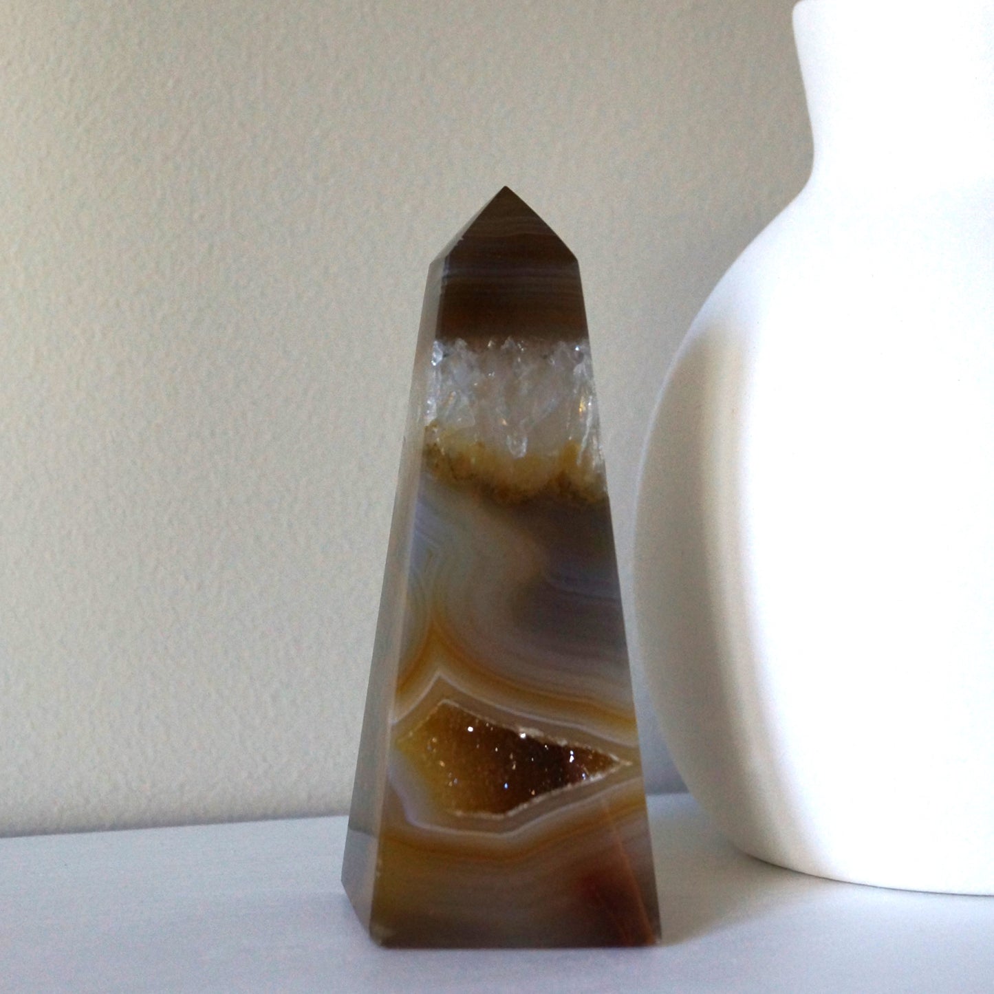 Banded Agate Druzy Obelisk #2