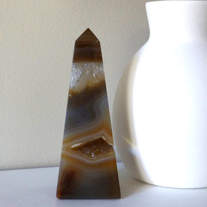 Banded Agate Druzy Obelisk #1