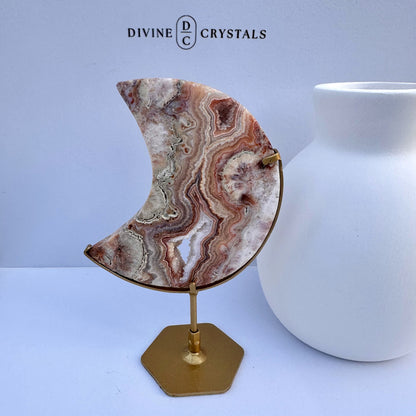Crazy Lace Agate Moon on Stand