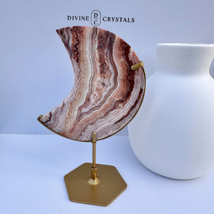 Crazy Lace Agate Moon on Stand