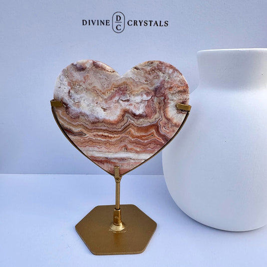Crazy Lace Agate Heart on Stand