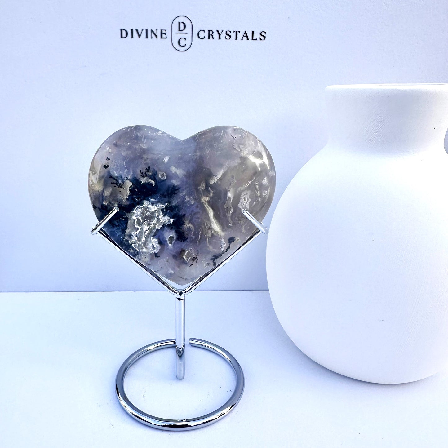 Dendritic Agate Heart on Stand — Collector’s Display Piece