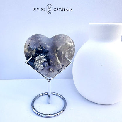 Dendritic Agate Heart on Stand — Collector’s Display Piece