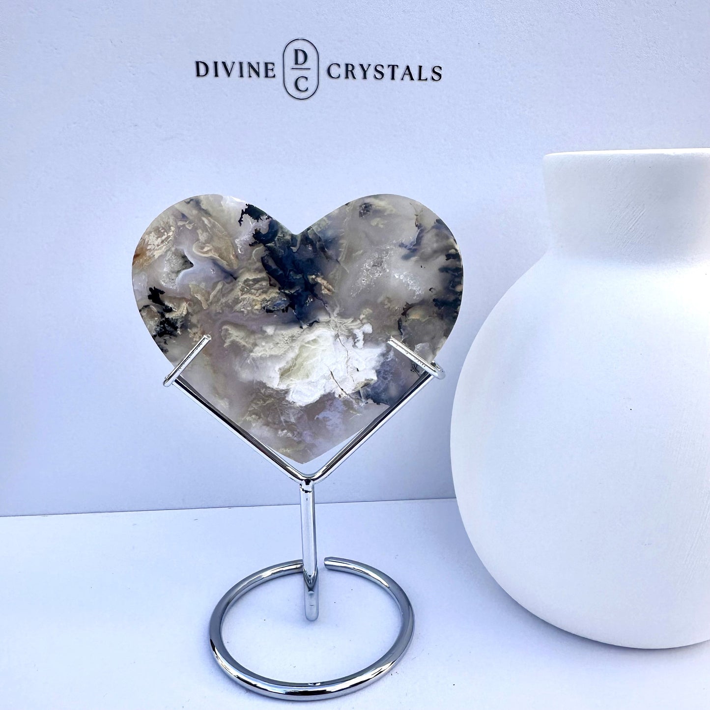 Dendritic Agate Heart on Stand — Collector’s Display Piece