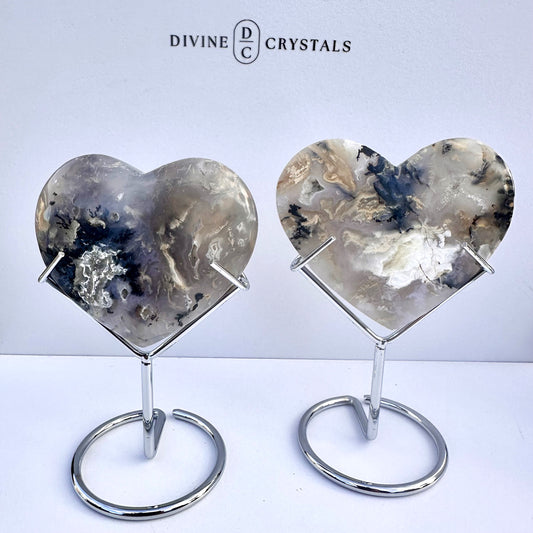 Dendritic Agate Heart on Stand — Collector’s Display Piece