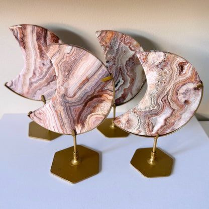 Crazy Lace Agate Moon on Stand