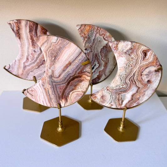 Crazy Lace Agate Moon on Stand