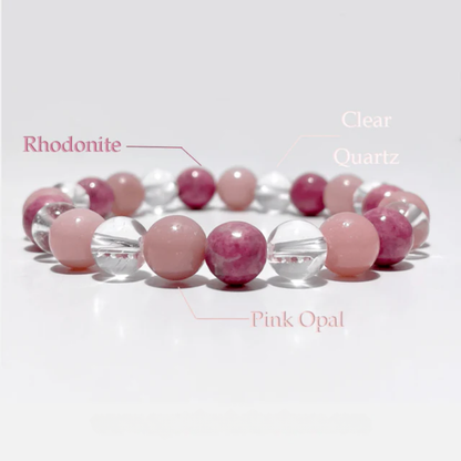 Clear Quartz, Pink Opal & Rhodonite Bracelet