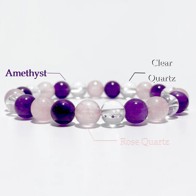 Amethyst, Rose Quartz & Clear Quartz Bracelet