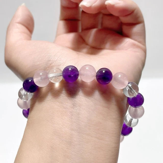 Amethyst, Rose Quartz & Clear Quartz Bracelet