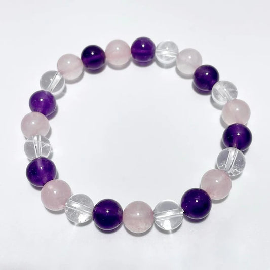 Amethyst, Rose Quartz & Clear Quartz Bracelet