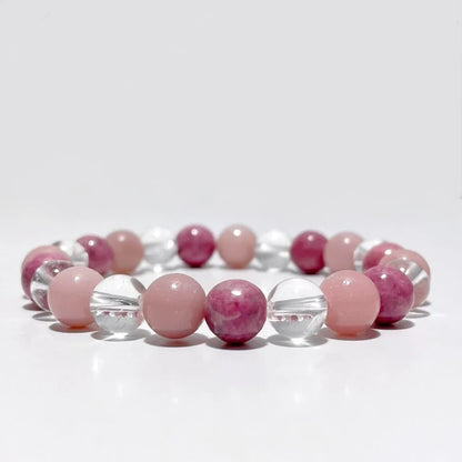 Clear Quartz, Pink Opal & Rhodonite Bracelet