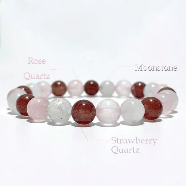 Moonstone, Strawberry Quartz & Rose Quartz Bracelet