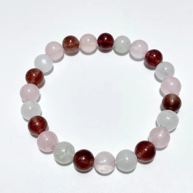 Moonstone, Strawberry Quartz & Rose Quartz Bracelet