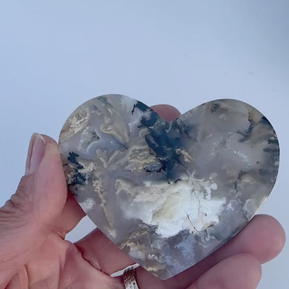 Dendritic Agate Heart on Stand — Collector’s Display Piece