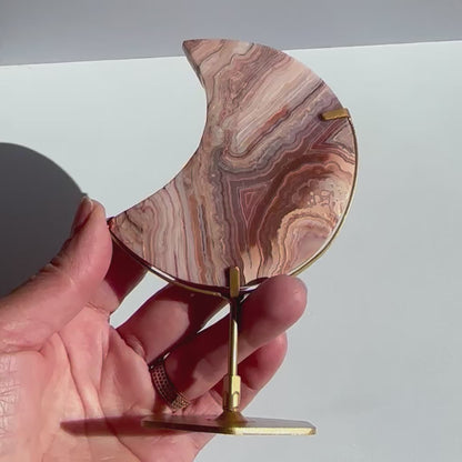Crazy Lace Agate Moon on Stand