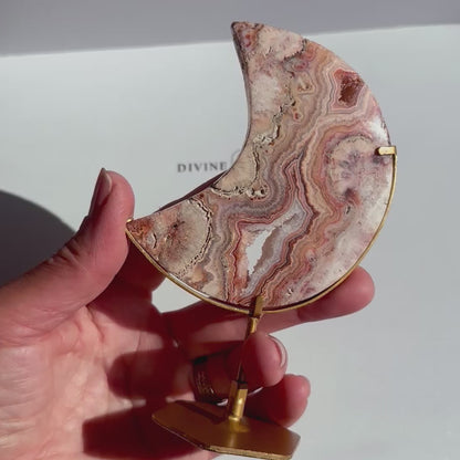 Crazy Lace Agate Moon on Stand