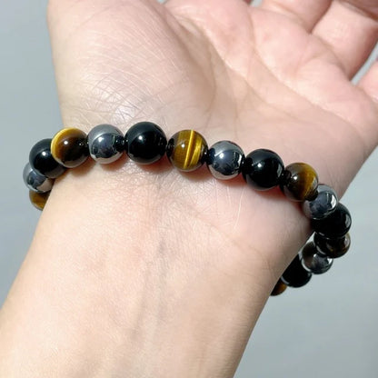 Tiger Eye, Black Tourmaline & Hematite Bracelet